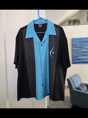 Retro 50s Blue & Black Panel Short-Sleeve Men’s Shirt L